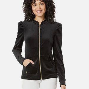 🆕 LILLY PULITZER EVANNA softest velour knit onyx black Zip Up JACKET 🖤